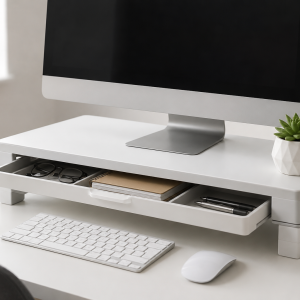 Adjustable Desktop Monitor Riser with Storage Drawer